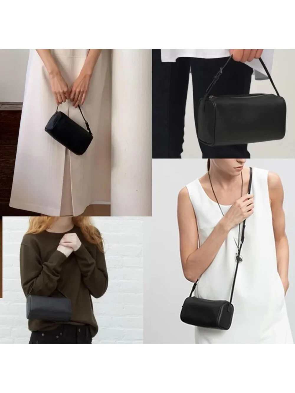 Genuine Leather Barrel Bag with Adjustable Strap, Calfskin Hobo Crossbody Purse
